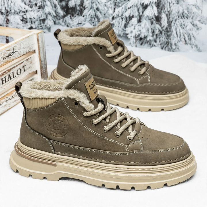 Padded men's boots, high-top, synthetic PU, winter