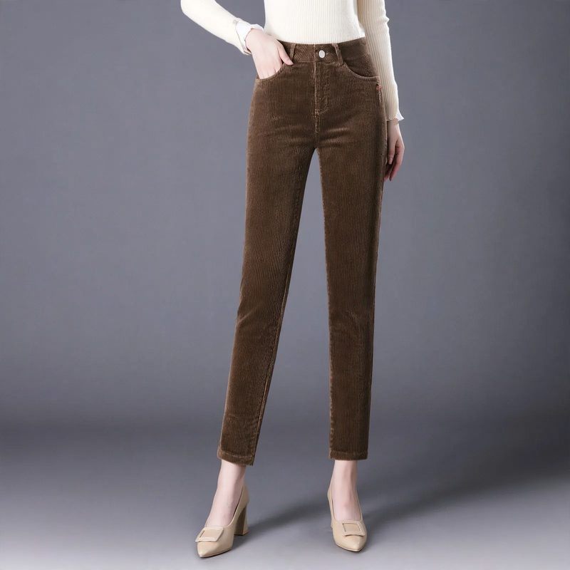 Women's corduroy pants, straight, lined, elastic