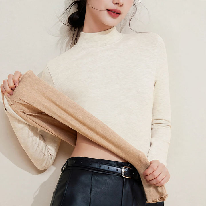 Women's thermal undershirt with stand-up collar, lined