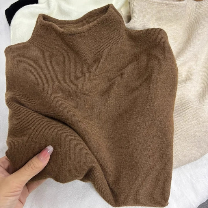 Ladies knit pullover, standing collar, soft