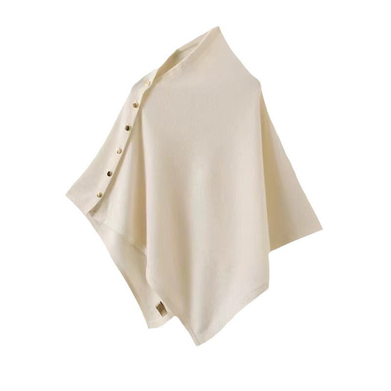 Merino wool poncho with gold button