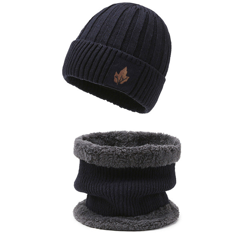 Knitted cap and neck protection set, lined, for men