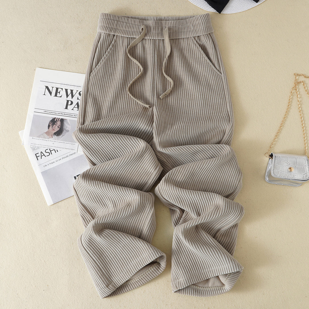 Fleece-lined corduroy pants with high waist
