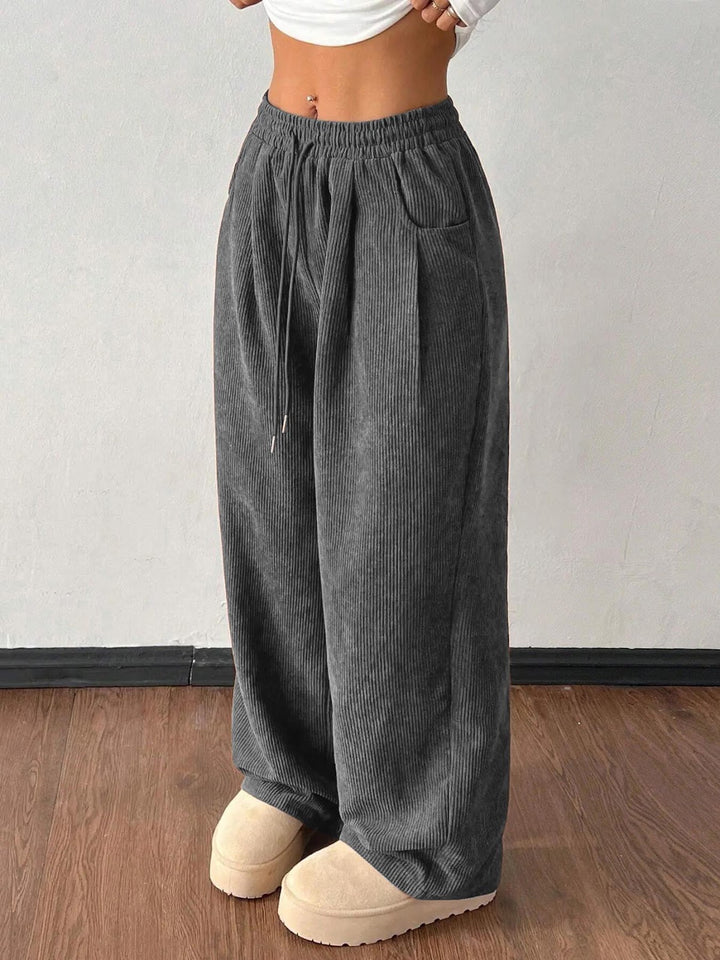 Women's corduroy pants with wide leg and drawstring