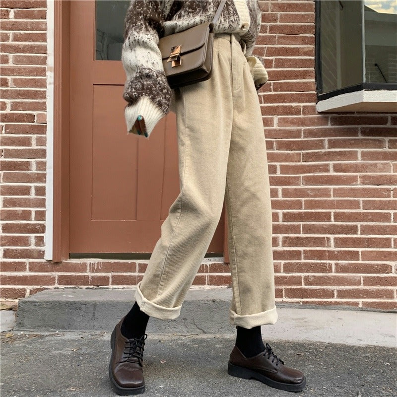 Suit-style Cord Pants, wide cut