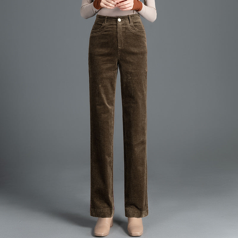 Straight-cut corduroy trousers with high waistband