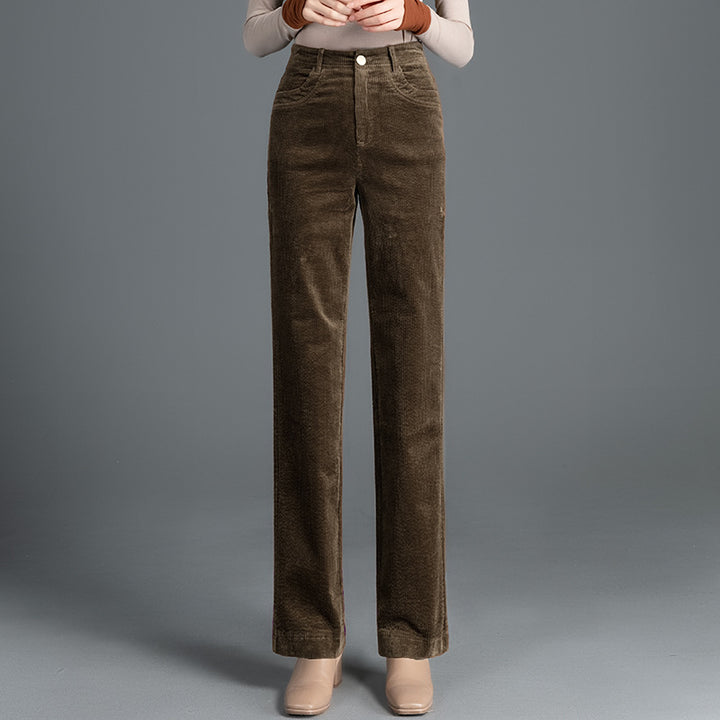 Straight-cut corduroy trousers with high waistband