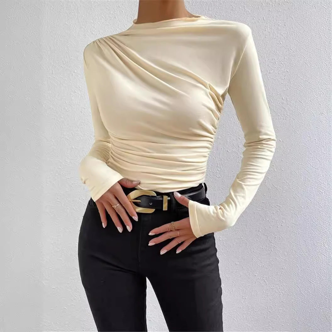 Women's long-sleeve shirt with ruching, body-hugging