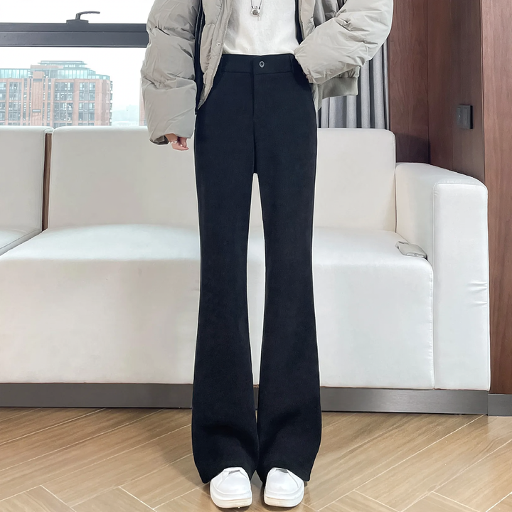 Chenille-flared trousers for women