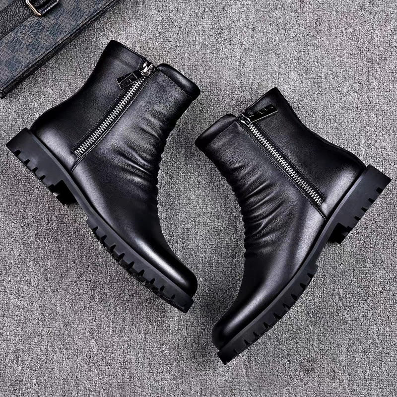 Men's leather boots, British style, with zipper