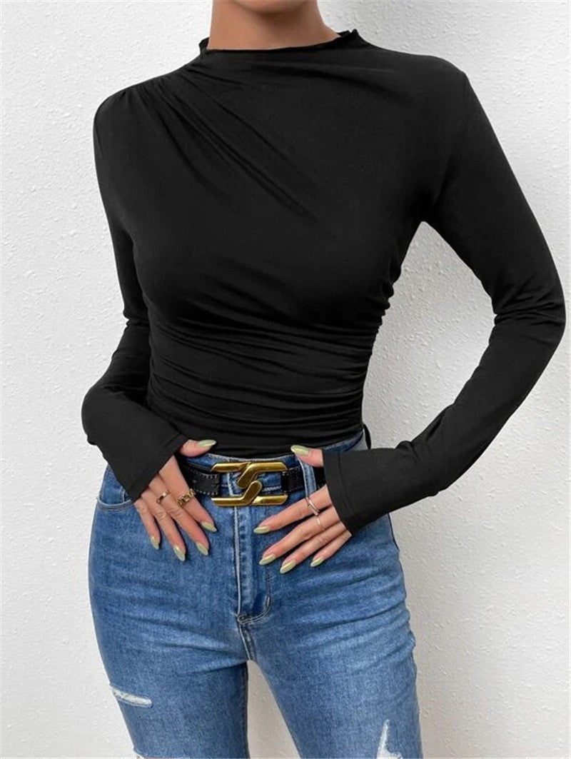 Women's long-sleeve shirt with ruching, body-hugging