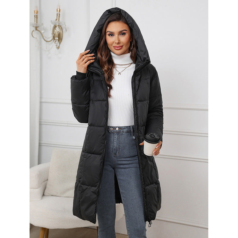 Long, padded winter jacket for women, knee-length