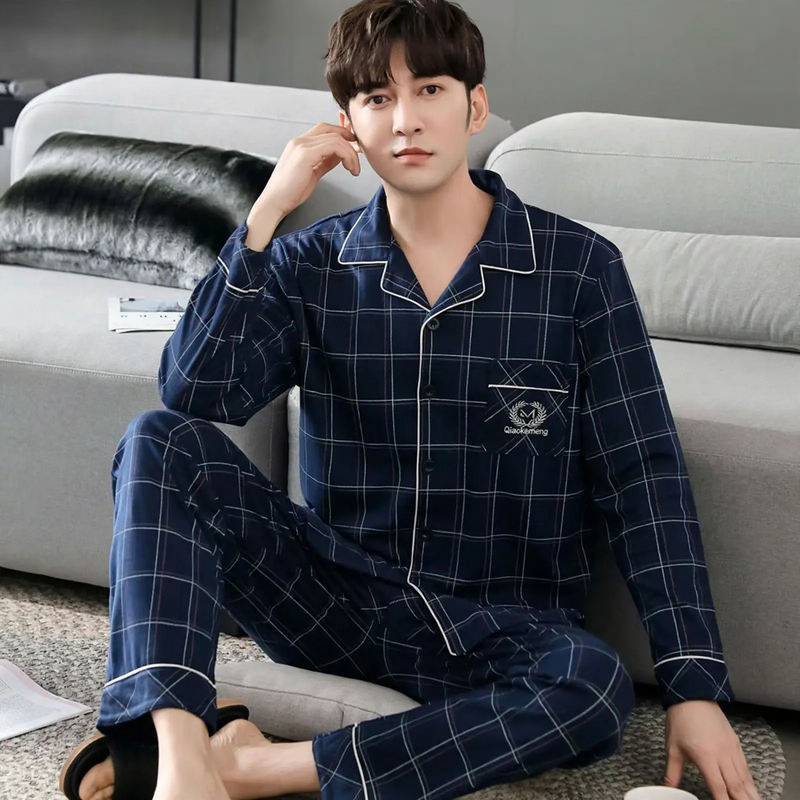 Men's Pajama Set, 100% Cotton, long-sleeved, buttoned
