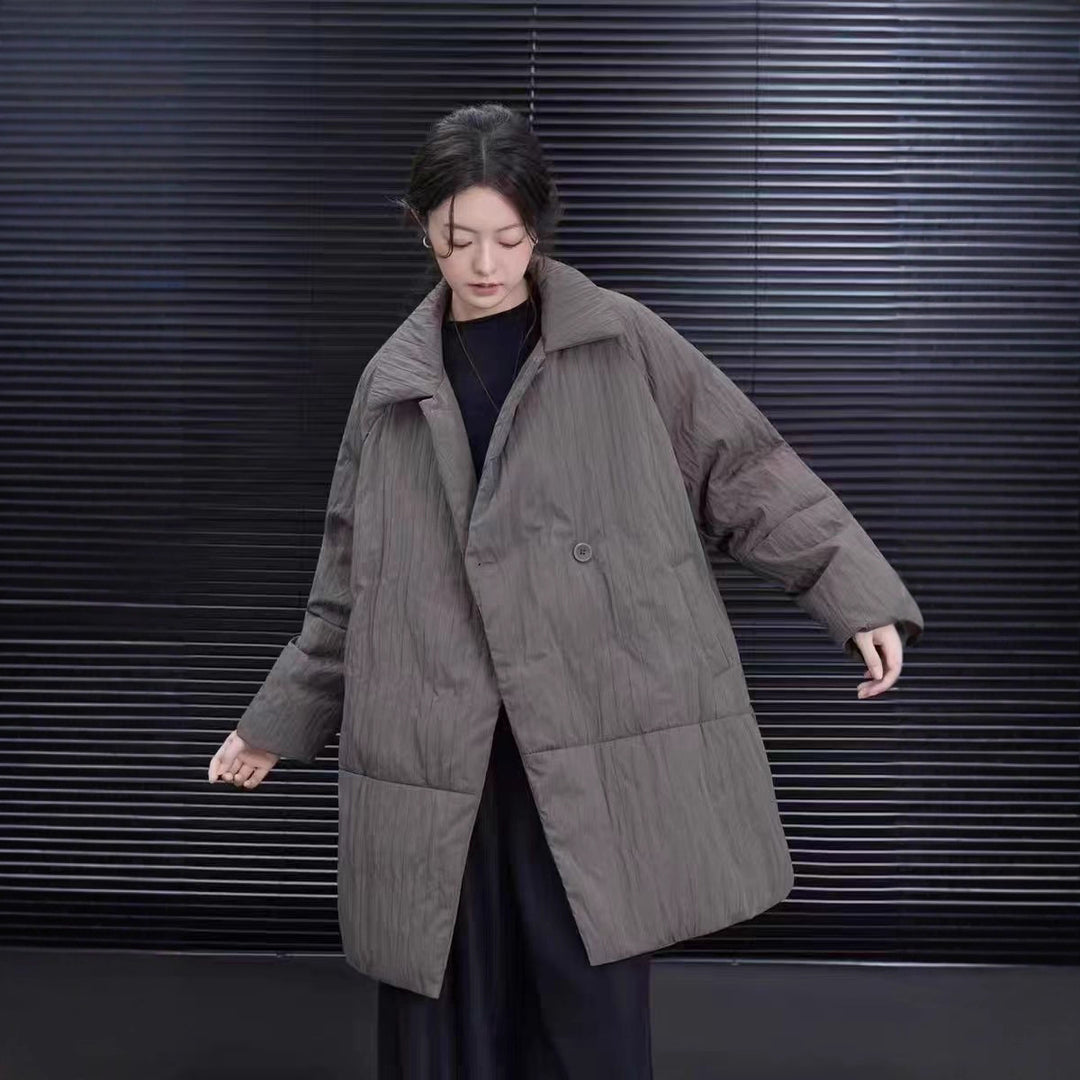 Mid-length down jacket with lapels, white duck down