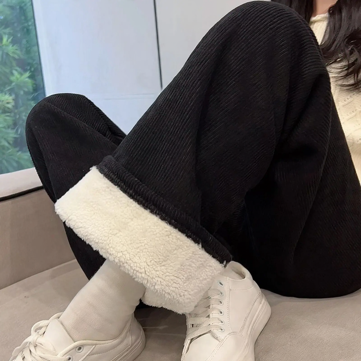 Fleece-lined cord wide pants