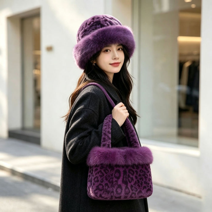 Winter Set: Handbag and Beanie in Leopard Design