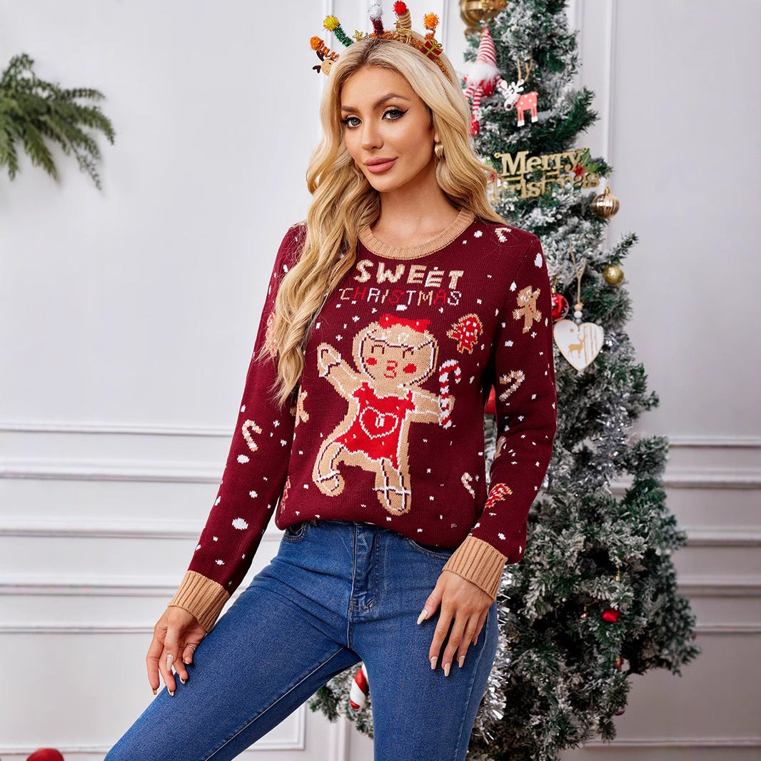 Christmas sweater with gingerbread man motif