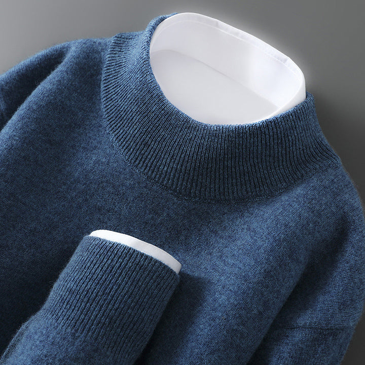 Men's wool sweater, half collar, knit, loose fit