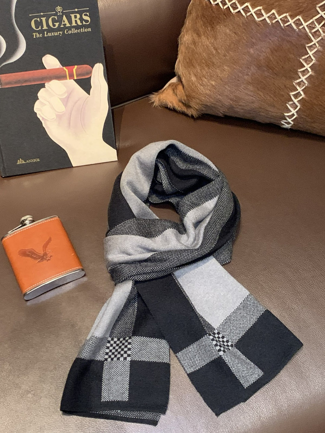 Modern knitted scarf for men, 180x30cm