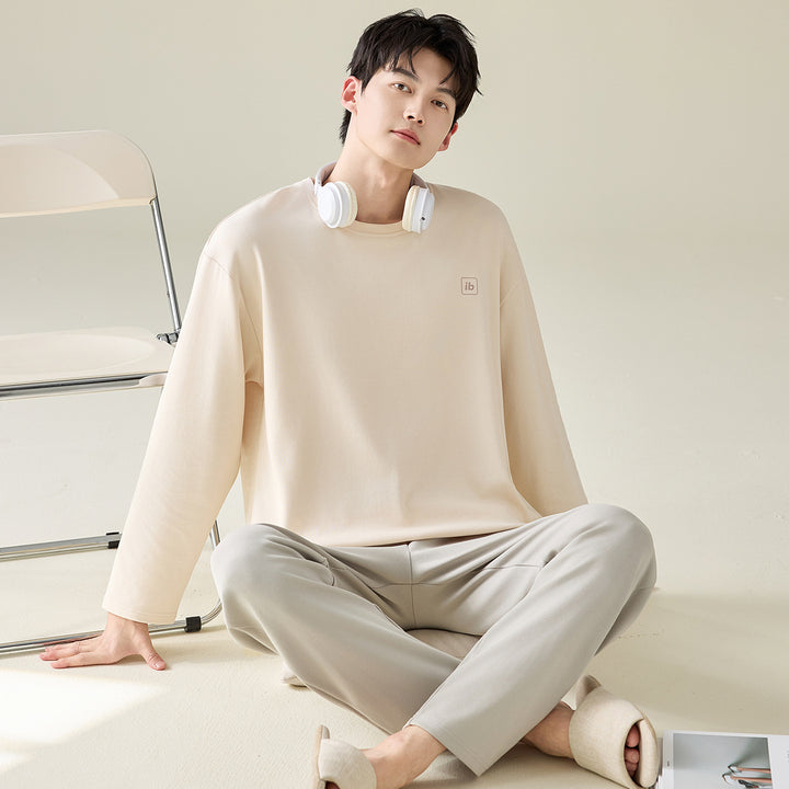 Plain cotton pajamas for men, long