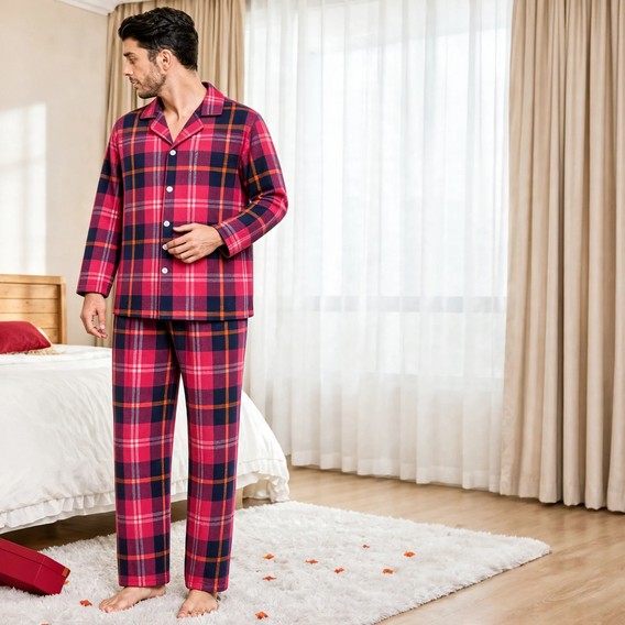 Family Pajama Set, checked, Long sleeve, with lapel