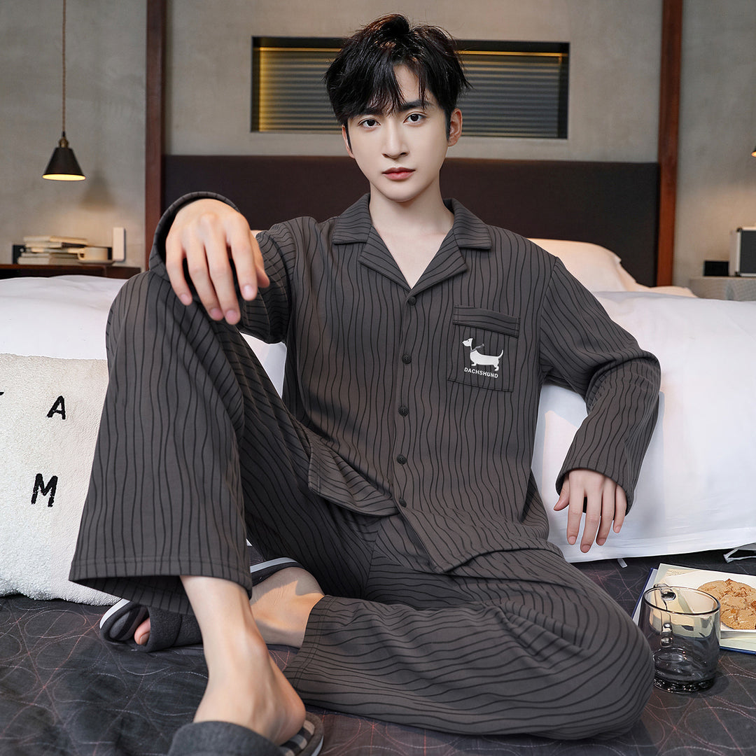 Men's Pajama Set, long-sleeved, with shawl collar