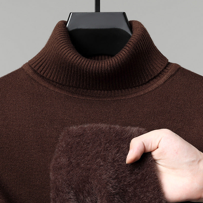 Men's knitted sweater, padded, stand-up collar