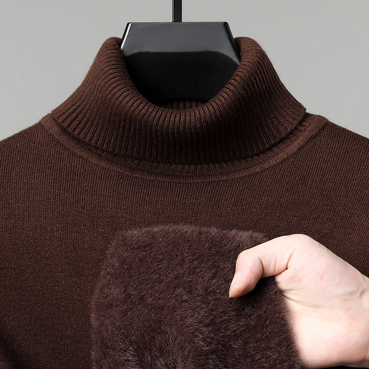Men's knitted sweater, padded, stand-up collar
