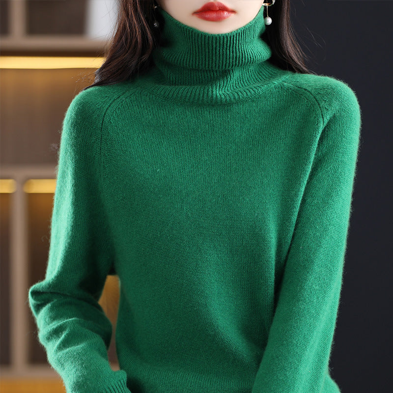 Women's knit pullover with stand-up collar, loose and long-sleeved