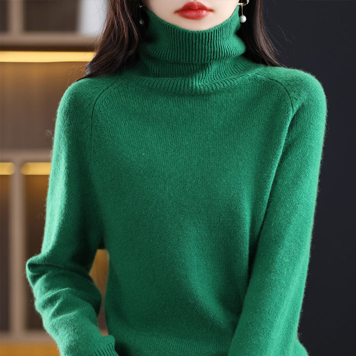 Women's knit pullover with stand-up collar, loose and long-sleeved
