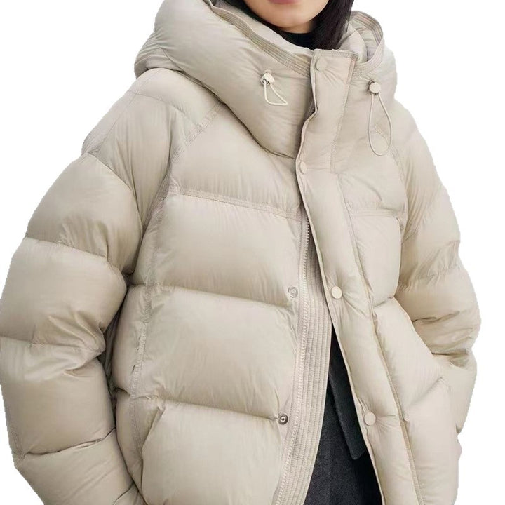 Short women's down jacket with duck down filling