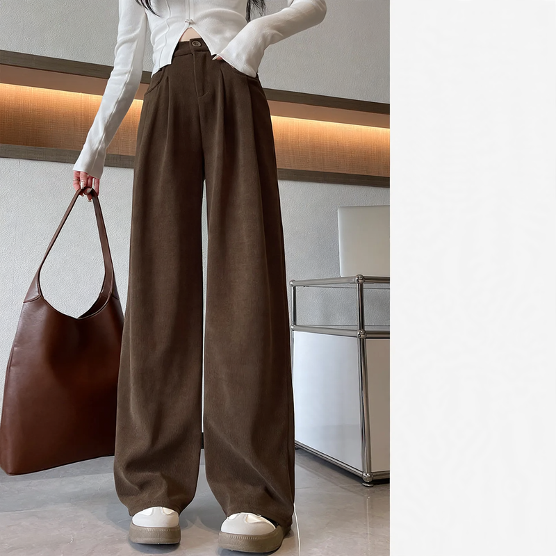Women's corduroy pants, wide cut, flowing