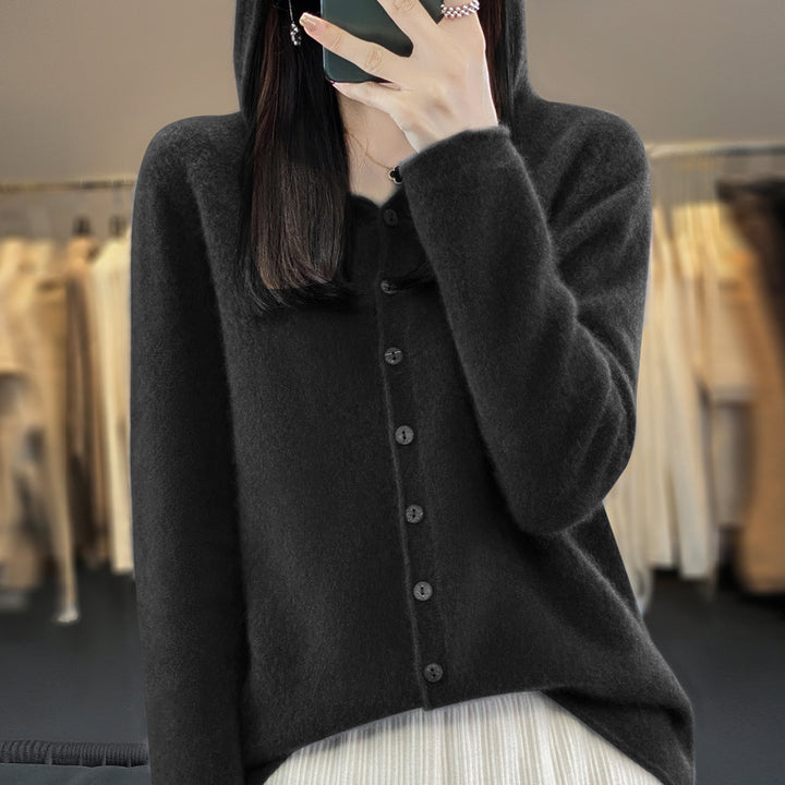 Women’s merino wool cardigan with hood