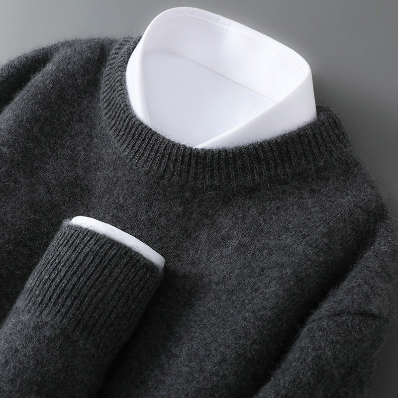 Men's wool sweater, half collar, knitted, loose