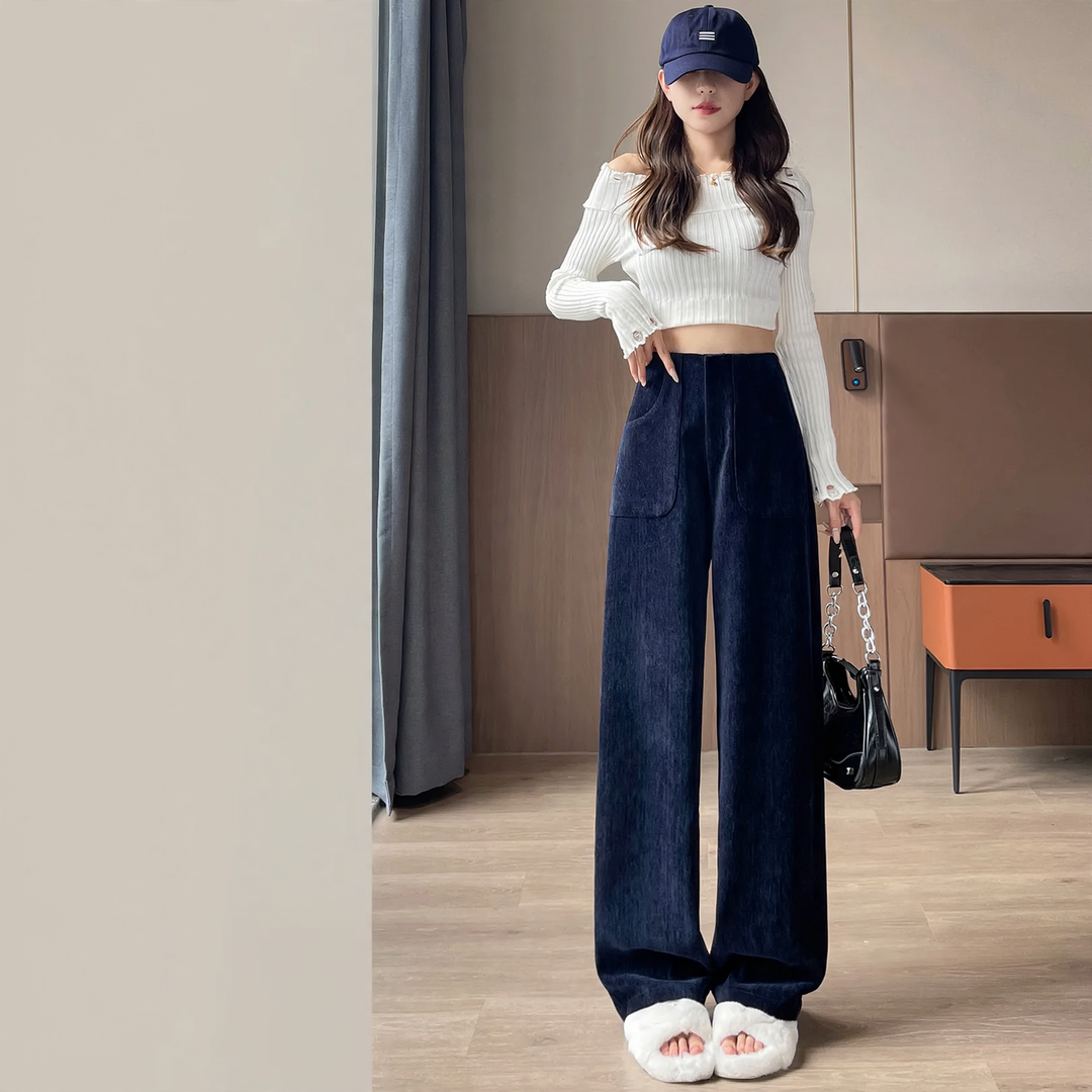 Padded corduroy trousers with wide leg