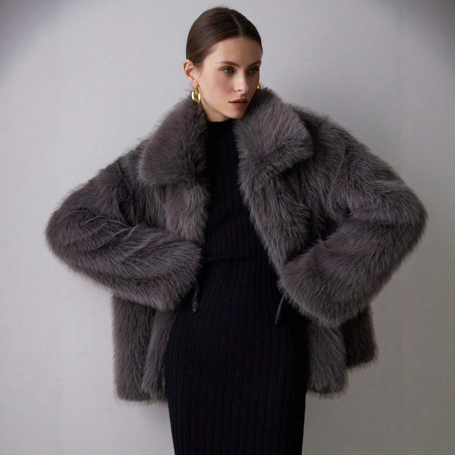 Elegant women's faux fur jacket in solid colors