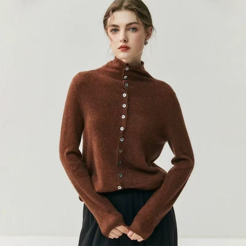 Women's cardigan with roll neck, reversible