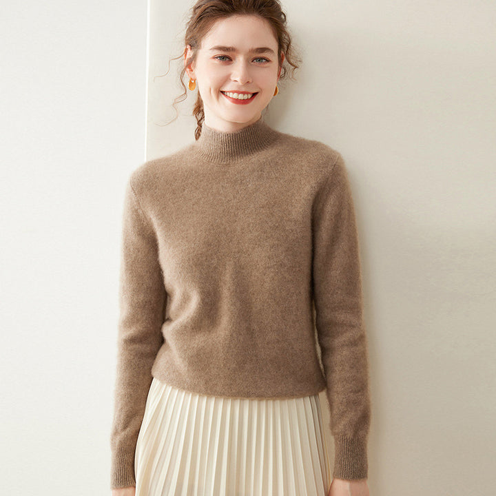 Women's cashmere sweater, semi-high collar, two-ply, loose