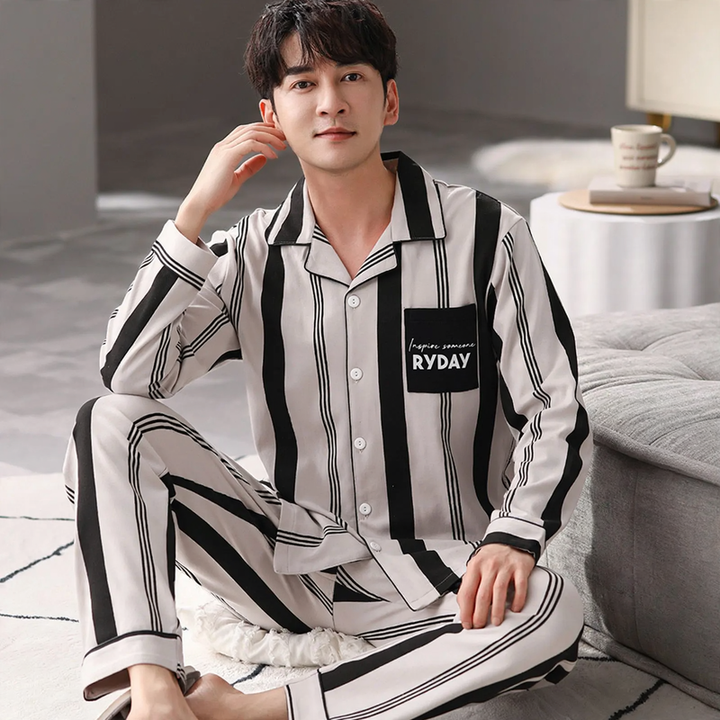 Men's Pajama Set, 100% Cotton, long-sleeved, buttoned