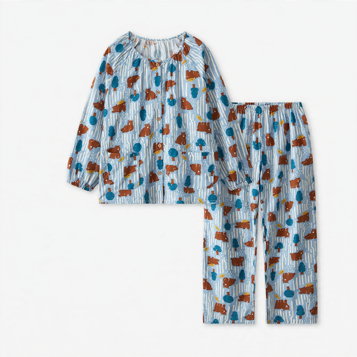 Cotton gauze pajama set for couples, long-sleeved