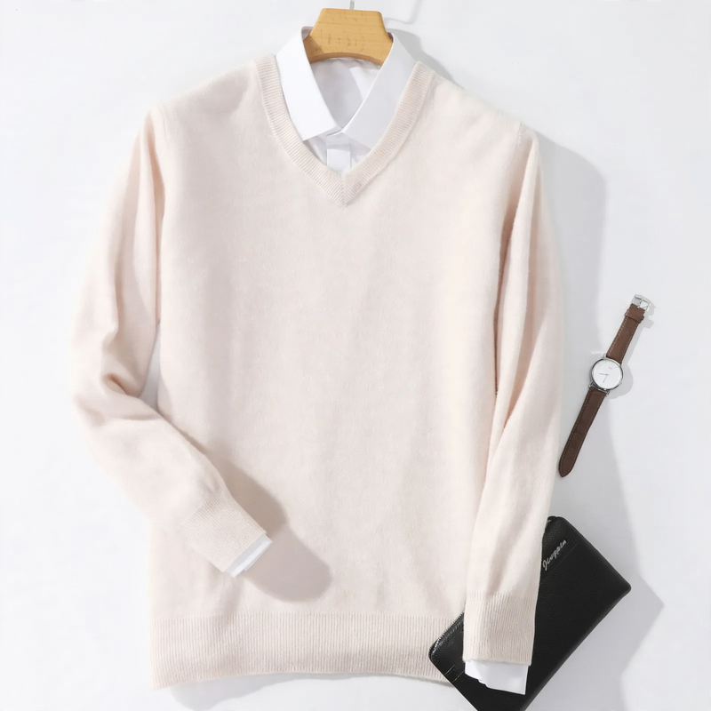 Men's wool pullover with V-neck