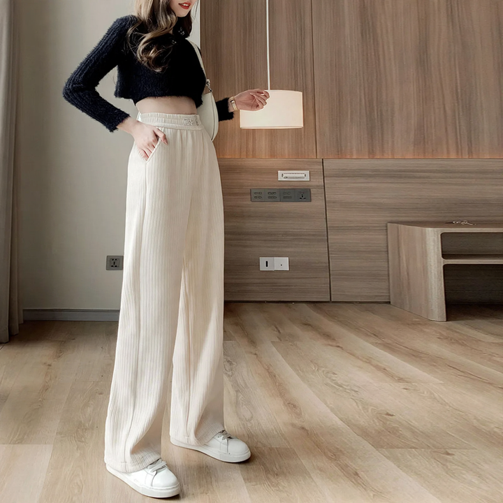 Chenille pants with wide legs, high waisted