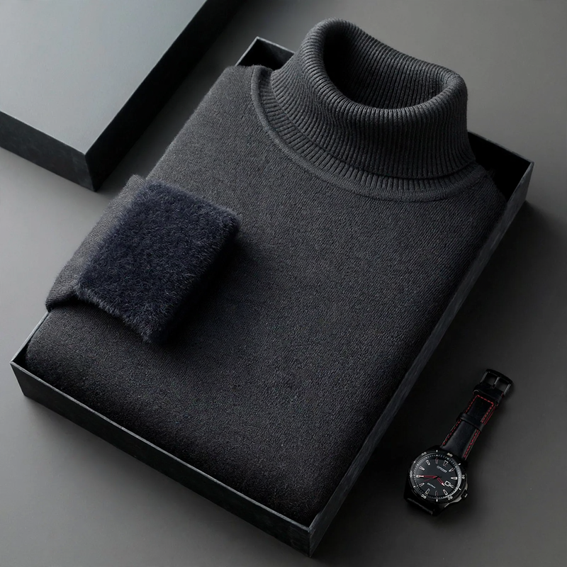 Men's knitted sweater with roll neck and wool blend