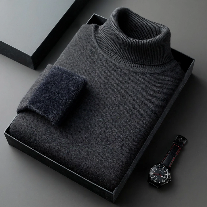 Men's knitted sweater with roll neck and wool blend