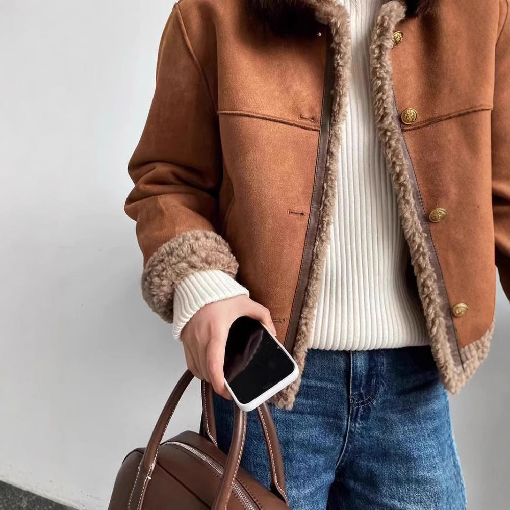 Ladies' winter jacket, plush appearance, lined, casual style
