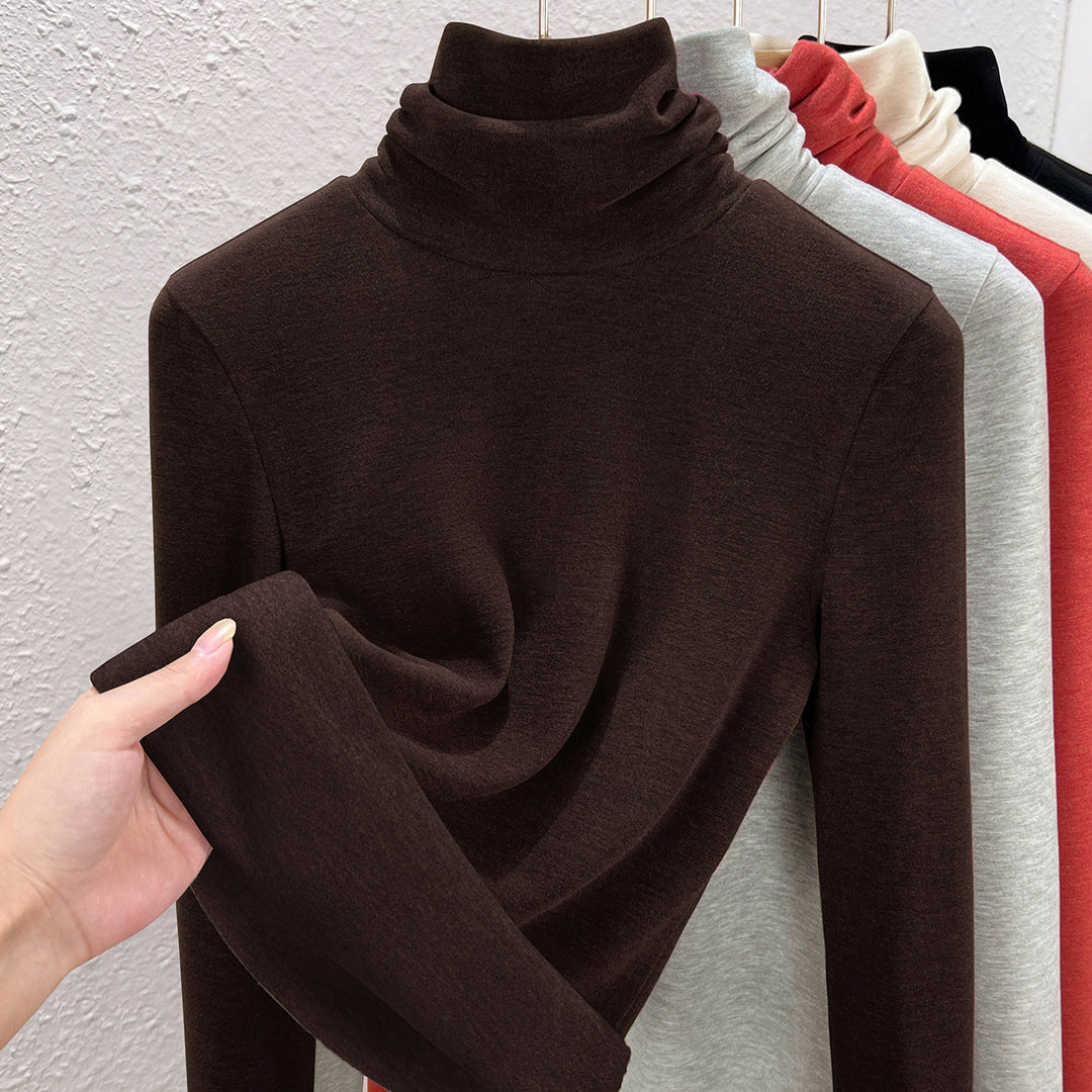 Women's thermal shirt with stand-up collar, lined