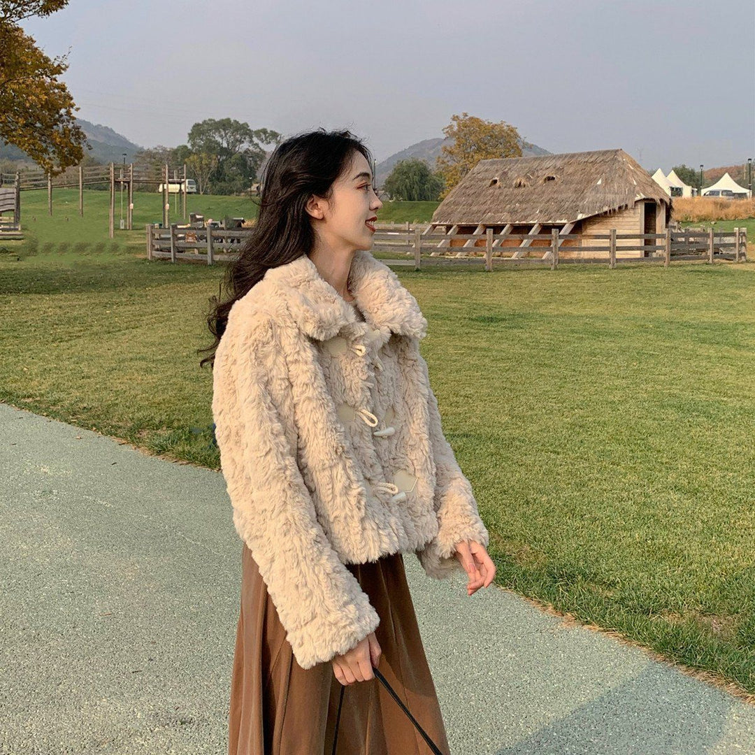Faux fur jacket with toggle buttons