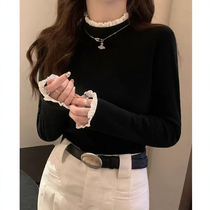 Women's undershirt with lace trim and stand-up collar