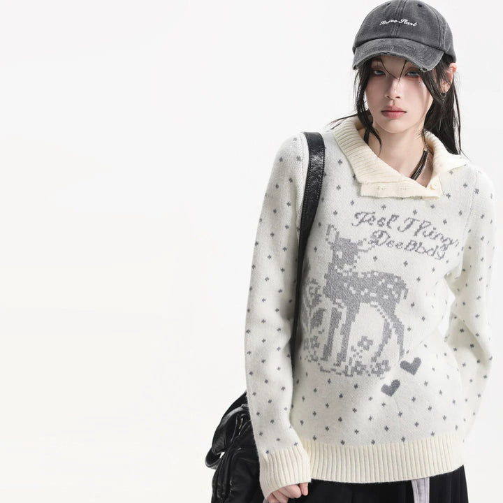 American sweater with snowflake jacquard