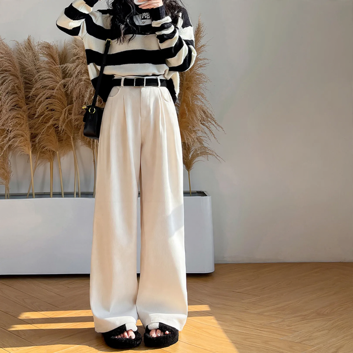 Ladies cord trousers, padded, straight cut, high waist